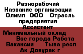 Разнорабочий › Название организации ­ Олимп, ООО › Отрасль предприятия ­ Ассистент › Минимальный оклад ­ 25 000 - Все города Работа » Вакансии   . Тыва респ.,Ак-Довурак г.